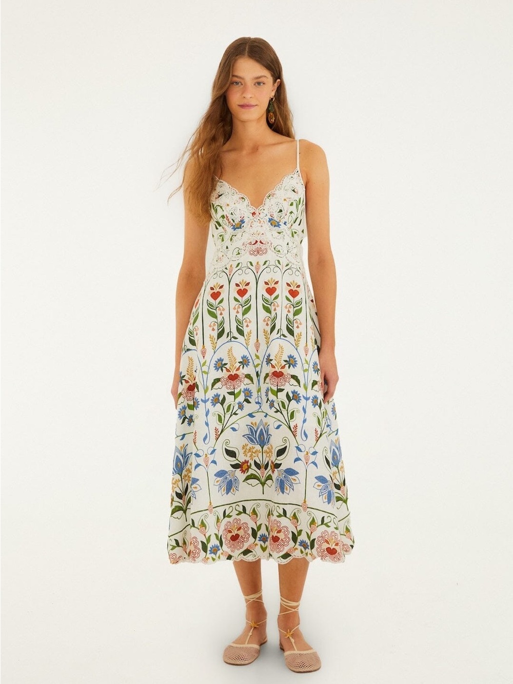 NWT FARM RIOT Off-White Stitched Garden Midi Dress